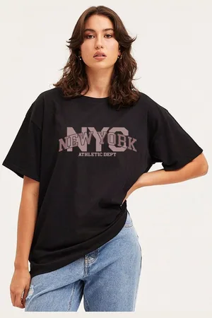 clafoutis Women Typography Printed Extended Sleeves Applique T-shirt
