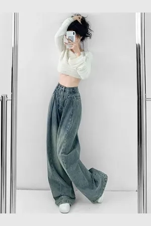 LULU & SKY Women Wide Leg High-Rise Pleated Jeans