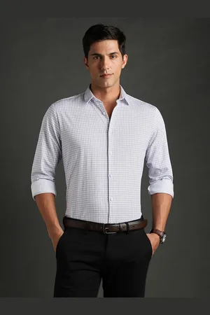 Bergamo Pure Cotton Slim Fit Checked Knitted Formal Shirt
