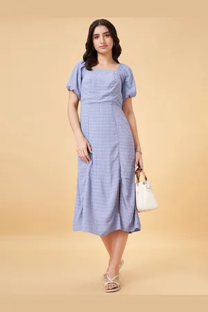 Pantaloons Striped Puff Sleeves A-Line Midi Dress
