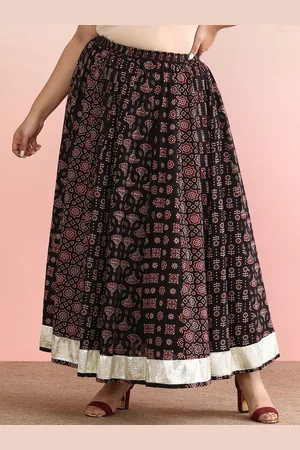 anayna Printed Pure Cotton Flared Plus Size Maxi Skirt