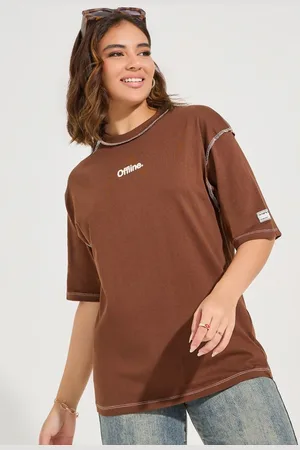 Styli Women Solid Round Neck Cotton Oversized T-Shirt