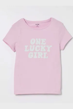 KIABI Girls Typography Printed Drop-Shoulder Sleeves T-shirt