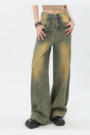 LULU & SKY Women Wide Leg High-Rise Heavy Fade Jeans