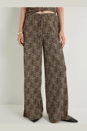 Koton Women Animal Printed Mid-Rise Regular Fit Parallel Trousers