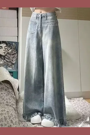 LULU & SKY Women Wide Leg Mid-Rise Cotton Light Fade Jeans