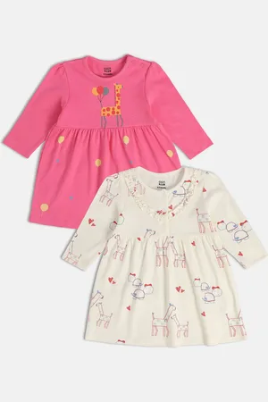 MINI KLUB Girls Conversational Printed Round Neck Regular Sleeve Knee Length Empire Dress