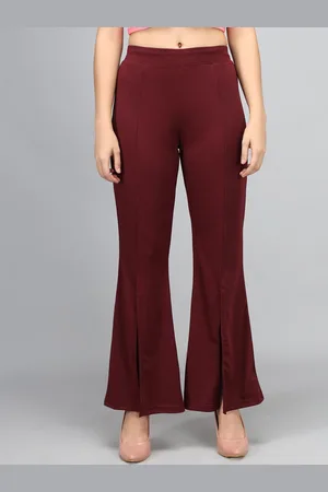 KOTTY Women Maroon Flared High-Rise Bootcut Trousers