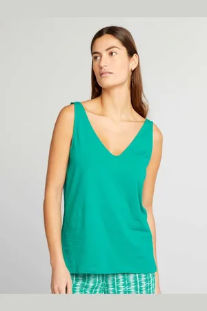 KIABI Women Solid V-Neck Sleeveless Pockets T-shirt