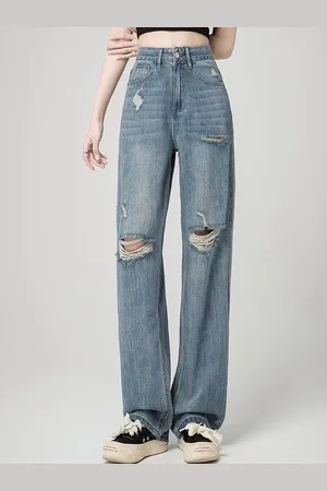 LULU & SKY Women Straight Fit High-Rise Highly Distressed Light Fade Jeans