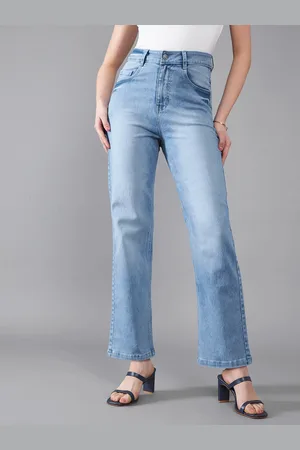 DOLCE CRUDO Women Straight Fit High-Rise Light Fade Stretchable Jeans