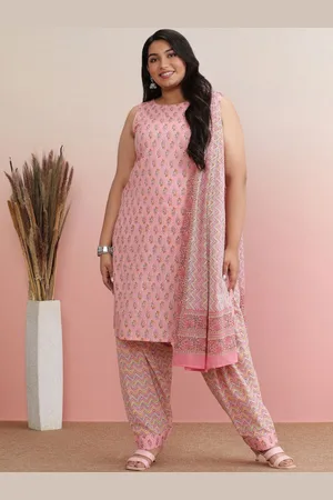 anayna Plus Size Floral Printed Pure Cotton Straight Kurta with Salwar & Dupatta