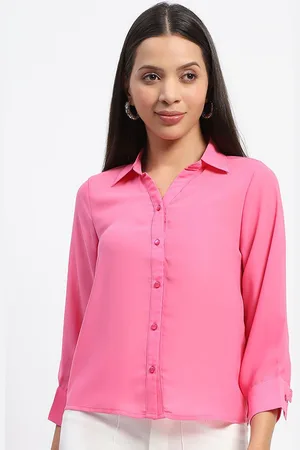 MADAME Women Spread Collar Solid Casual Shirt