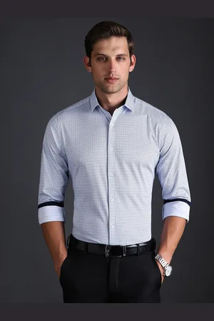 Bergamo Slim Fit Printed Spread Collar Long Sleeves Cotton Formal Shirt