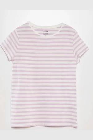 KIABI Girls Striped V-Neck Raw Edge T-shirt