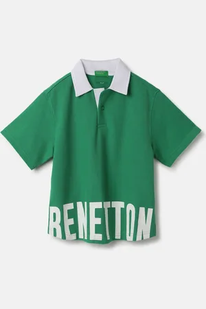 Benetton Boys Typography Polo Collar Applique Boxy T-shirt