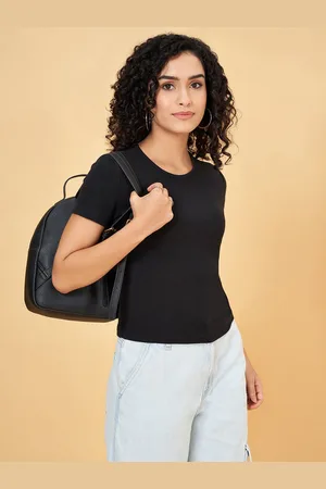 PEOPLE Women Solid Round Neck Cotton Top