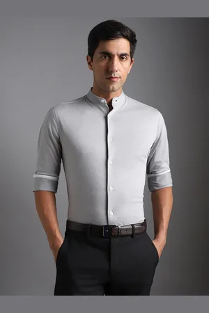 Bergamo Slim Fit Band Collar Knitted Formal Pure Cotton Shirt
