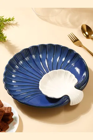 Arrabi Nevy Blue & White Ceramic Shell Platter Set