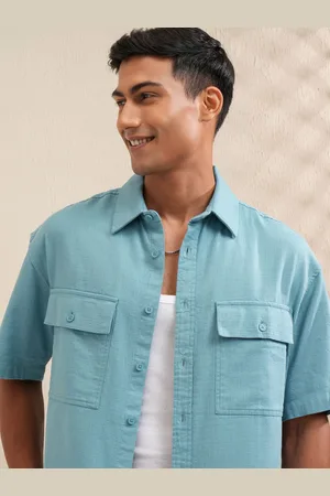 LocoMotive Premium Men Mocklino Dobby Solid Utility Pocket Oversized Overshirt