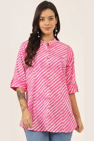 Kalini Women Striped Mandarin Collar Cotton Top