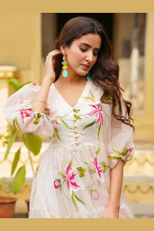 Ambraee Floral Printed Tiered Fit & Flare Midi Dress