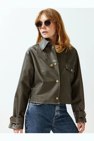 Trendyol Women Solid Woven Leather Jacket