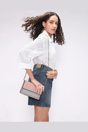 VERO MODA Women Spread Collar Solid Crochet Cotton Casual Shirt