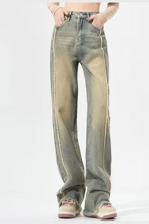 LULU & SKY Women Straight Fit High-Rise Low Distress Heavy Fade Jeans