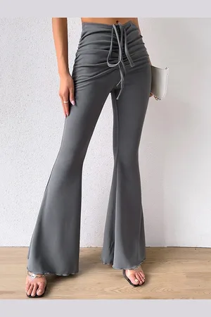 LULU & SKY Women Solid Flared Low-Rise Casual Trousers
