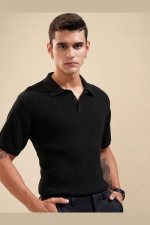 Highlander Men Self Design Polo Collar Cotton Relaxed Fit T-shirt