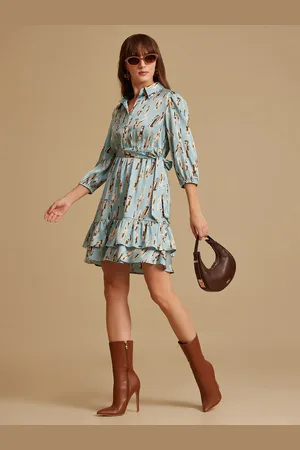 Kazo Floral Print Satin Fit & Flare Dress