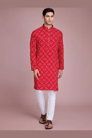 SHUBHVASTRA Bandhani Printed Mandarin Collar Long Sleeves Straight Kurta