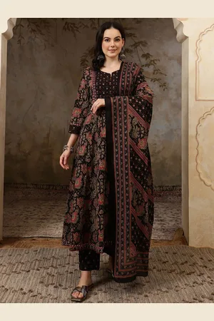 Bandia Floral Printed Beads and Stones Pure Cotton Anarkali Kurta with Trousers & Dupatta