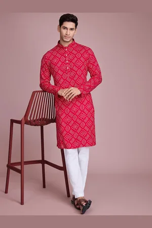 SHUBHVASTRA Bandhani Printed Mandarin Collar Long Sleeves Straight Kurta