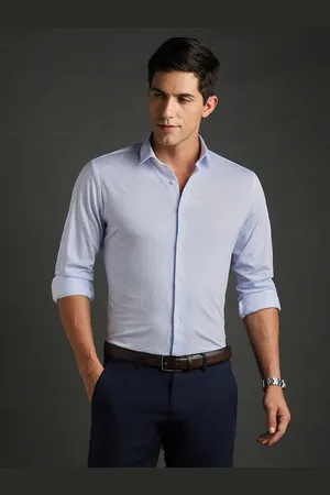 Bergamo Slim Fit Spread Collar Pure Cotton Knitted Formal Shirt