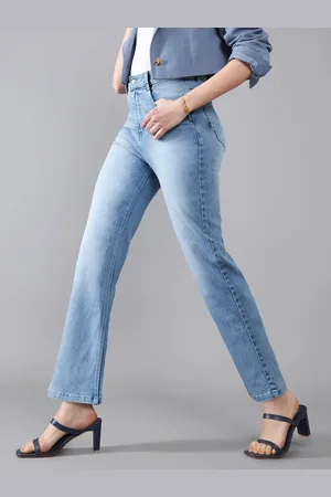 DOLCE CRUDO Women Straight Fit High-Rise Light Fade Stretchable Jeans