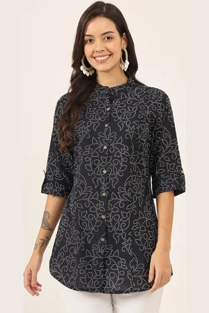 Kalini Women Abstract Printed Mandarin Collar Cotton Top
