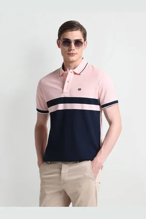 Arrow Men Polo Collar Colourblocked Applique Cotton T-shirt