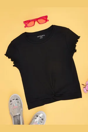 Pantaloons Girls Solid Round Neck Short Sleeves Cotton Top