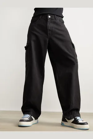 FREAKINS Men Straight Fit High-Rise Clean Look Pure Cotton Cargo Jeans
