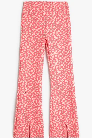 Koton Girls Floral Printed Mid-Rise Flared Bootcut Trousers
