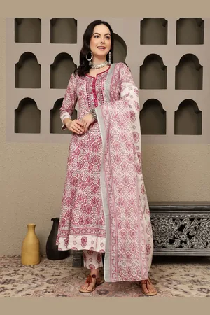 Bandia Ethnic Motifs Printed Pure Cotton Anarkali Kurta With Trousers & Dupatta