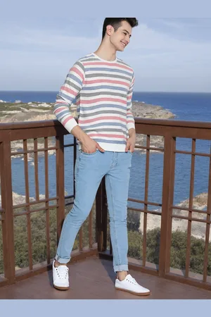 Mast & Harbour Men White & Pink Striped Pullover