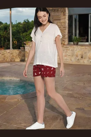 Mast & Harbour Women Red & White Printed Regular Fit Shorts