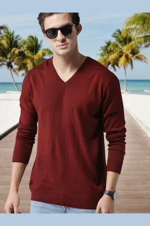 Mast & Harbour Men Maroon Solid Pullover