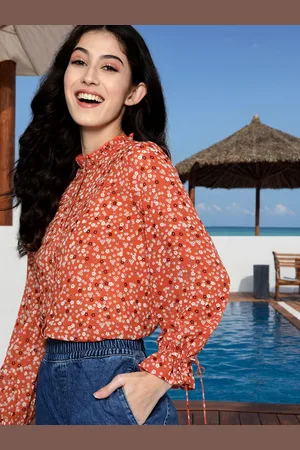 Mast & Harbour Women Peach-Coloured Floral Print Casual Shirt