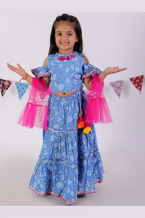 LIL DRAMA Girls Ethnic Motif Printed Ready to Wear Lehenga & Blouse With Dupatta