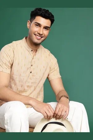 Sangria Men Mandarin Collar Pure Cotton Casual Shirt