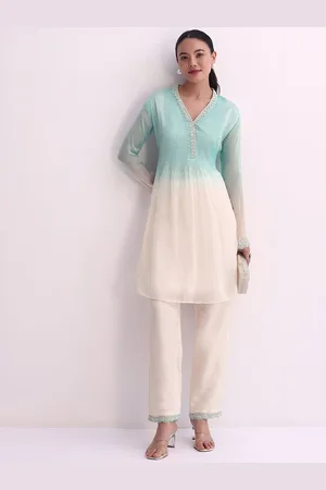 KALKI Fashion Floral Embroidered Beads & Stones A-Line Kurti With Trousers